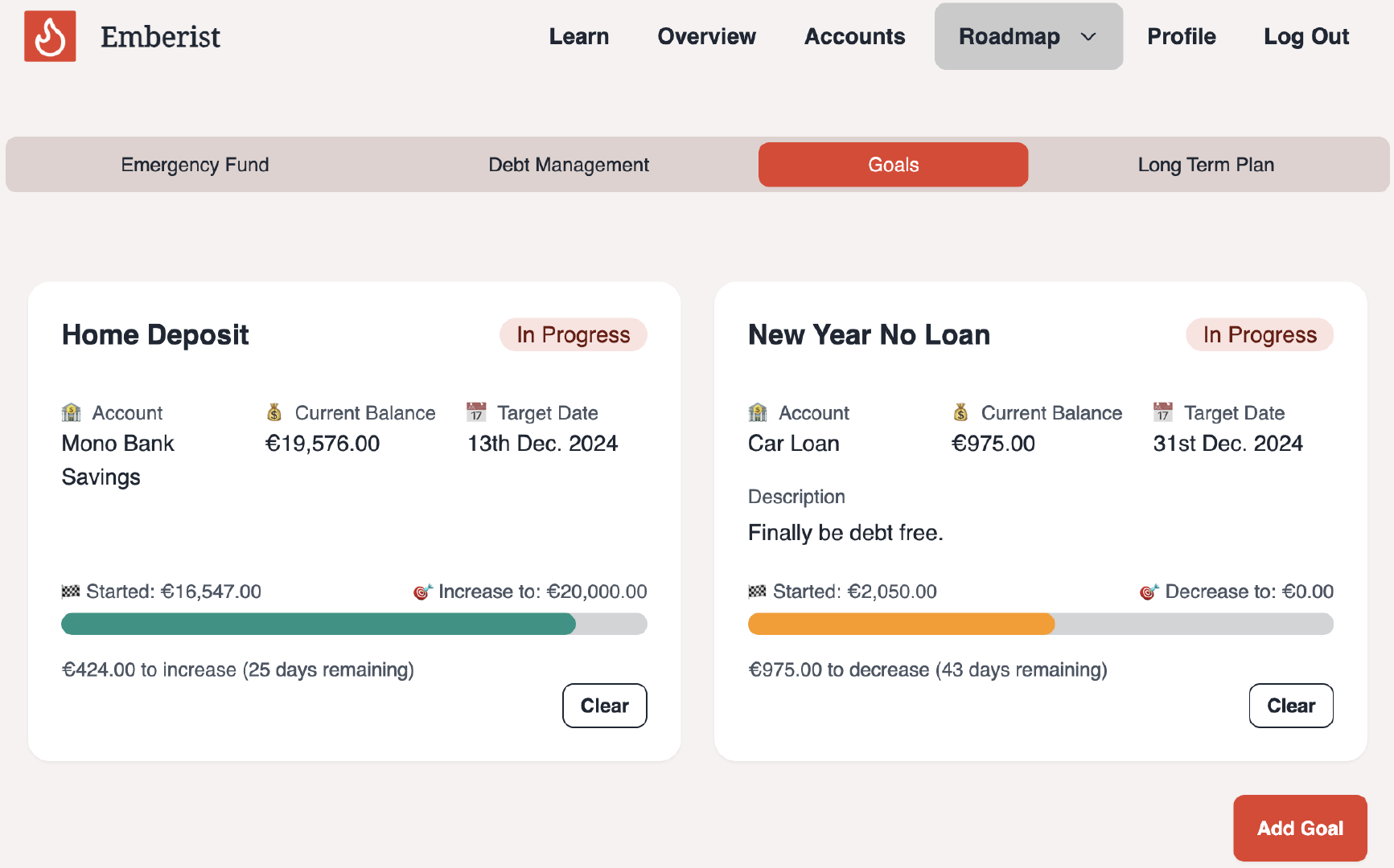 Emberist Goal Tracking